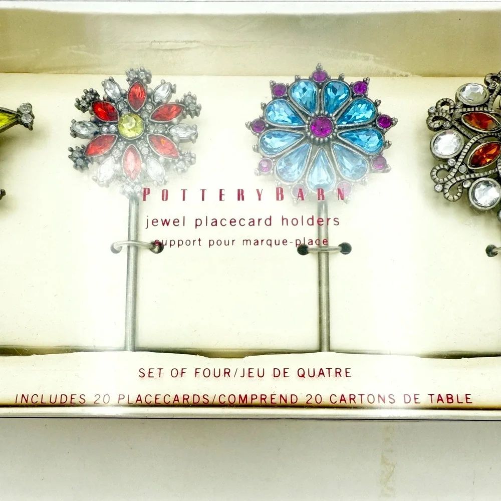 Pottery Barn Jewel Placecard Holders Set of 4, 20 Blank Cards Multicolor Jeweled